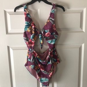 One piece swimsuit with open front & back!